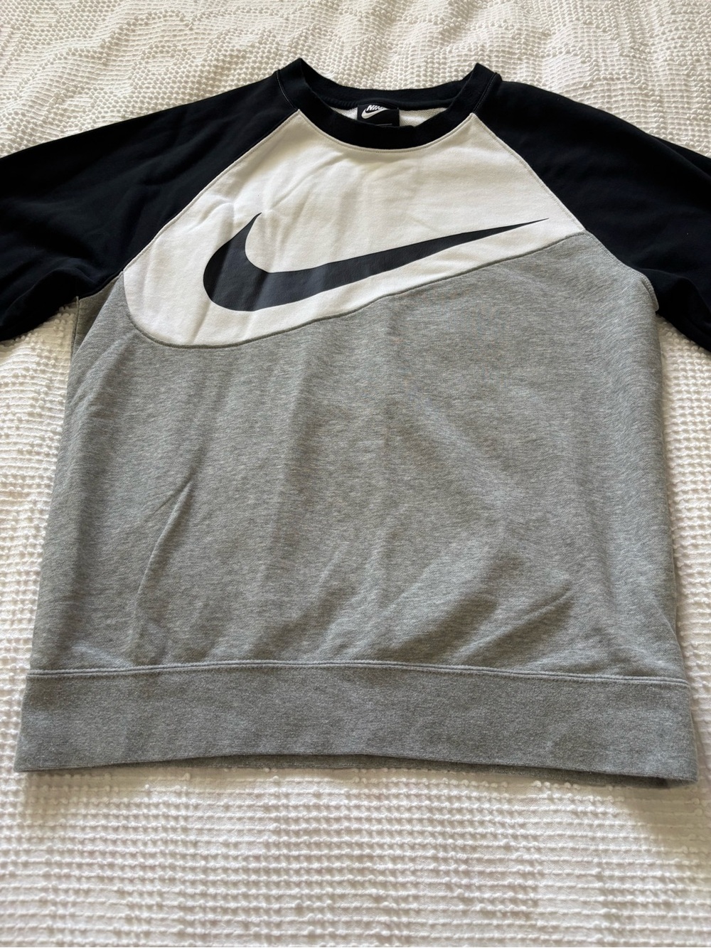 Nike Colourblock Oversized Swoosh Crewneck Sweatshirt Grey Black M